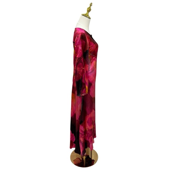 Johnny Was Small Flared Sleeve Bias Cut Silk Floral Midi Dress NWT $445 Ruby - Picture 10 of 12
